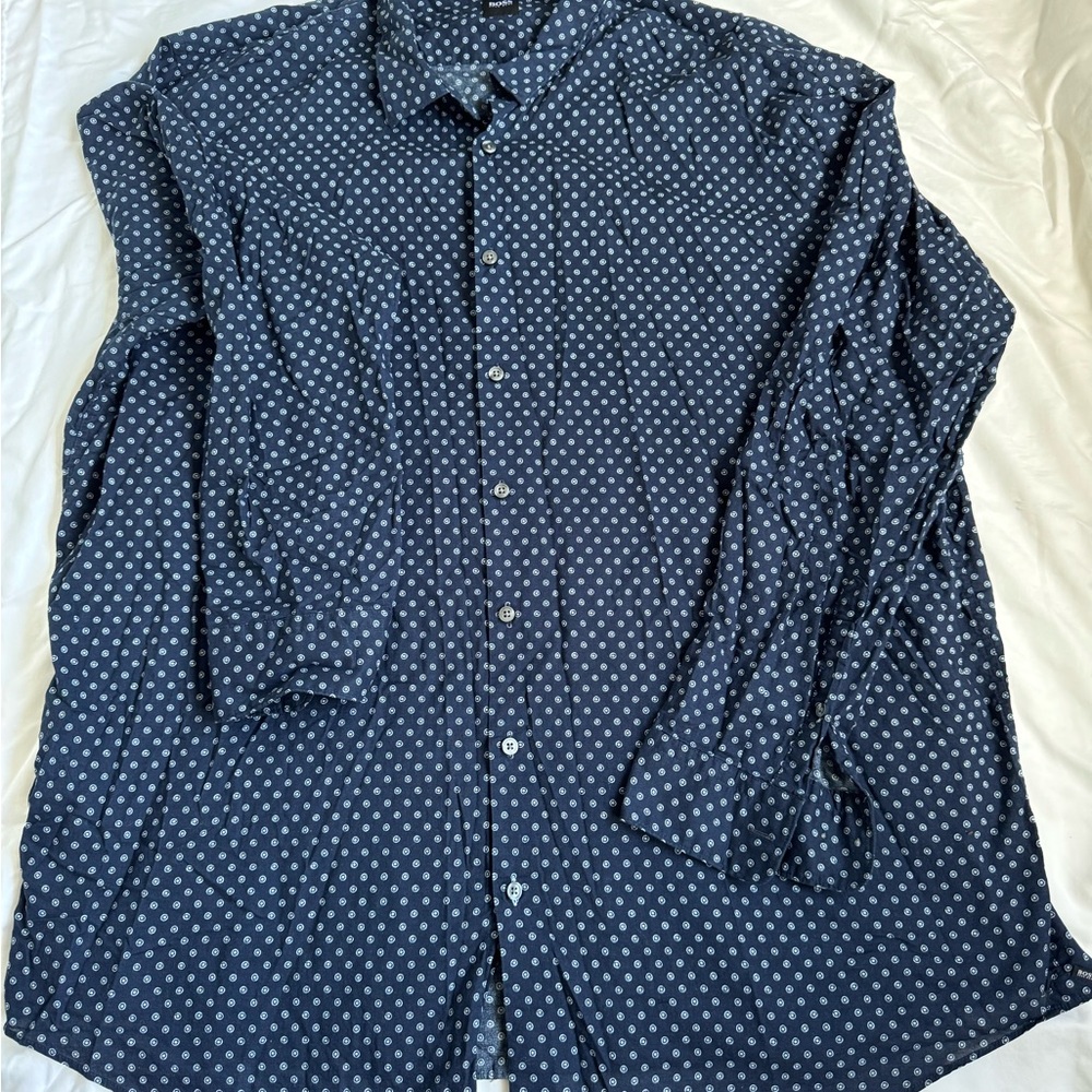 Boss Dark Blue Polka Dot Button Down Shirt